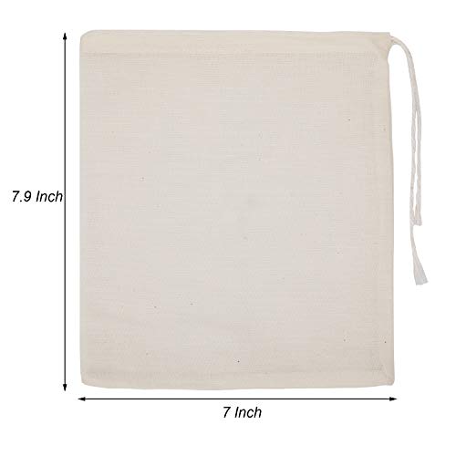 Pangda 100 Pieces Drawstring Cotton Bags Muslin Bags for Storage, Teas, Spices, Soaps, Candy, Jewellery, Wedding Party Favors and DIY Craft Home Decor (7.9 x 7 Inches) - size: 7.9 x 7 Inches