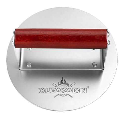 XUDAKAIXIN Stainless Steel Smash Burger Press 6.3",Hamburger Smasher Tool,BBQ Griddle Accessories for Hamburger, Steak, Meat,Perfect for Blackstone, Camp Chef, & Indoor Griddles (Round)