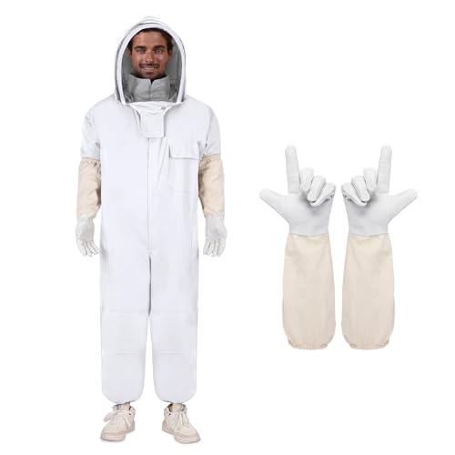 Beekeeper Suit, Full Body with Fencing Veil & Goatskin Gloves - size: XXL for 5'11"-6'2"