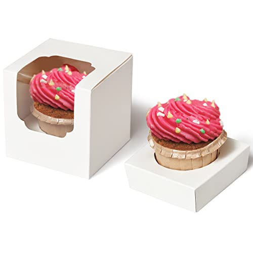 Happyhiram Cupcake Boxes 200 Pcs Bulk white Individual Cupcake Box, Single Cupcake Containers Paper Holders with Inserts and Window for Muffins Cocoa Bombs Packaging Togo Boxes - color: Pure White, size: 200-Count