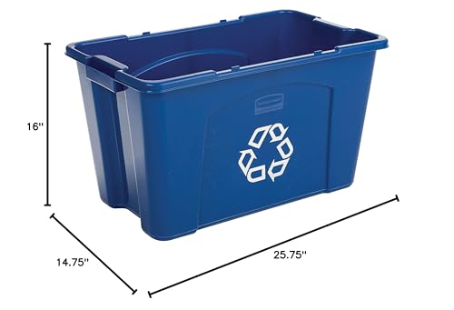 Rubbermaid Commercial Products Stackable Recycling Bin, 18 Gallon, Blue Storage Container, For Garage/Kitchen use for Boxes/Paper Recycle (Pack of 6) - size: 18G