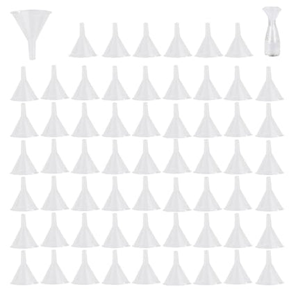 60 Piece Small Clear Funnels Set - 2.5" Wide, Bulk Plastic Funnels for Bottles, Lab, Oil & More