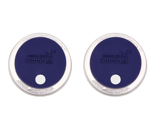 2 Pack, Midnight Blue, Regular Mouth Silicone Straw Hole Tumbler and Fermentation Lids with Stainless Steel Bands by Mason Jar Lifestyle - color: Midnight Blue, size: Regular Mouth