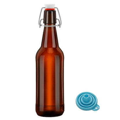 1Pc 16oz Amber Swing Top Brewing Bottles with Leak Proof Easy Caps, Glass Beer Bottle Flip Top Bottles For Kombucha, Kefir, Vanilla Extract, Beer (16oz Long Neck)