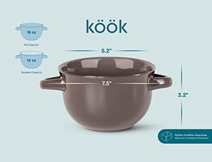 KooK French Onion Soup Bowls, Crocks, Oven Safe Bowls, Soup Mugs, Ceramic Bowls, Dishwasher, Microwave, Set of 4, 18 oz (Dark Mauve) - color: Dark Mauve