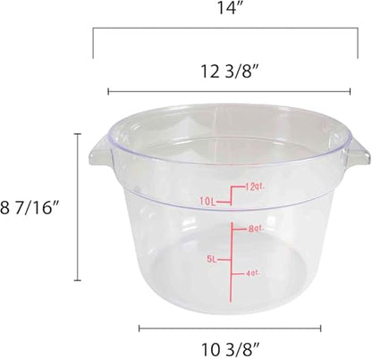 TrueCraftware- 12 Quart Clear Round Food Storage Container Polycarbonate- Commercial Reusable Food Container Canister with Measurement Markings for Meal Prep Pantry Kitchen - size: 12 Quart