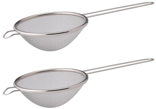 HIC Kitchen Fine Mesh Strainer With Helper Handle, 18/8 Stainless Steel, 5.5-Inch, For Sifting, Draining, And Straining Pasta, Rice, Soups, And Sauces, Set of 2 - size: Mesh, 5.5-Inch, Set/2