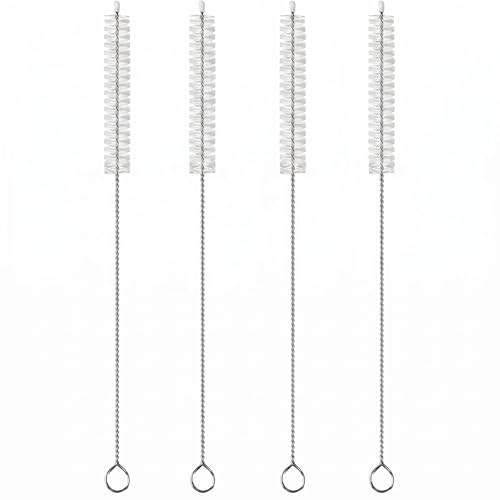 4 Pack Long Handle Pipe Cleaning Brush Set, Soft Bristle Deep Clean Detail Brush for Straws, Narrow Bottles, Small Tubes, Crevices - color: 4 Pcs Clear