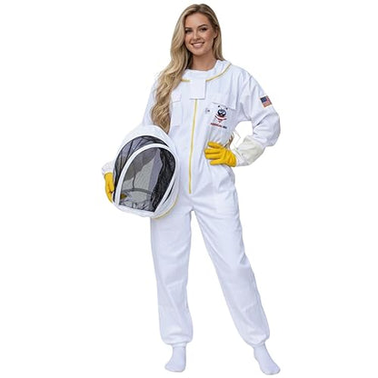 Cotton Beekeeping Suit, Full Body Beekeepers Protective Gear with Fencing Veil Hood, Elastic Cuffs & Breathable Fabric, With Two Pairs of Gloves (2XL) - style: 2xl