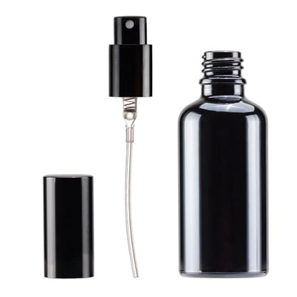 YIZHAO Black Glass Spray Bottles 2oz, with Small Fine Mist Spray, Metal Cap, Refillable for Essential Oil,Travel,Cleaning,Perfume,Aromatherapy,Makeup – 12 Pcs - color: Black, size: 50ml-12