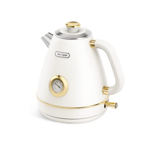 Hazel Quinn Retro Electric Kettle - 1.7 Liters / 57.5 Ounces Tea Kettle with Thermometer, All Stainless Steel, 1200 Watts Fast Boiling, BPA-free, Cordless, Automatic Shut Off - Pearl White - color: Pearl White