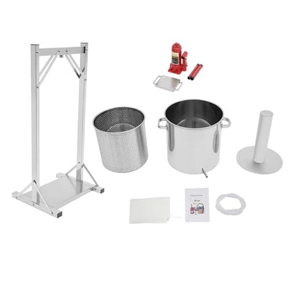 36L/9.5gal Fruit Wine Press Machine, Stainless Steel Hydraulic Jack Press Extractor Manual Juicer Crusher DIY Large Fruit Cider Grinder for Wine and Juice Making - size: 36L/9.5gal