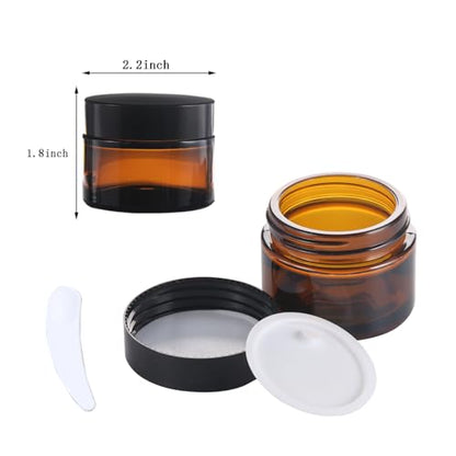 OverNews 2oz Amber Glass Jar Travel Size, 45PCS Empty Cosmetic Lotion Container with Black Lid & Spatula, Small Mini Jar for Beauty (Amber) - color: HAmber, size: 45