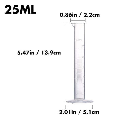 Measuring Cylinder Set, 4 Sizes Graduated Polypropylene Lab Test Tubes in 100 ml, 50 ml, 25 ml, 10 ml for Laboratory, & Science Experiments with 4 Plastic Droppers in 3 ml