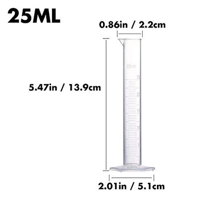 Measuring Cylinder Set, 4 Sizes Graduated Polypropylene Lab Test Tubes in 100 ml, 50 ml, 25 ml, 10 ml for Laboratory, & Science Experiments with 4 Plastic Droppers in 3 ml