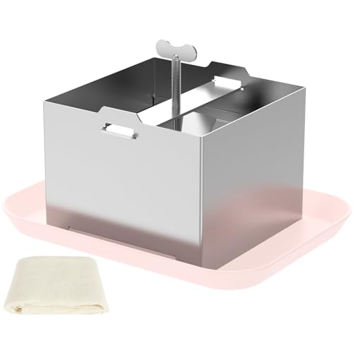 Stainless Steel Tofu Press with Presser Towel & Drip Tray – DIY Tofu Maker for Homemade Firm Tofu, Paneer & Cheese – Effortless Water Removal for Enhanced Texture & Flavor - size: 4.72 x 4.72 Inches