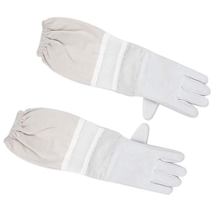 Bee Gloves with Long Sleeves, XL, Breathable Mesh, Elastic Cuff Protective Beekeeper Tool - Durable Goatskin Leather, Ergonomic Design for Hand and Forearm Safety (XXL) - size: XXL