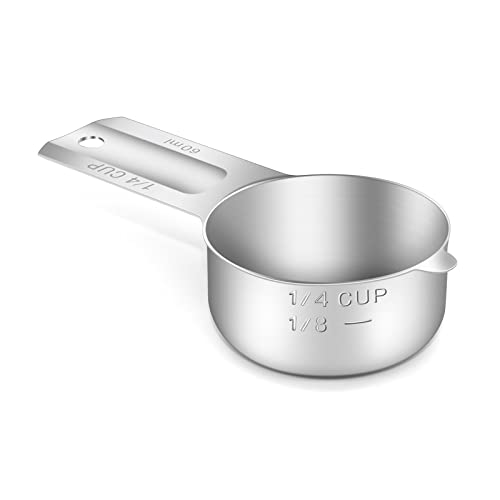 1PCS 1/4Cup (60ml, 2oz) Single Measuring Cup, Stainless Steel Measure Scoop, Metric and US Measurement, Dishwasher Safe - size: 1/4cup|60ml|2oz