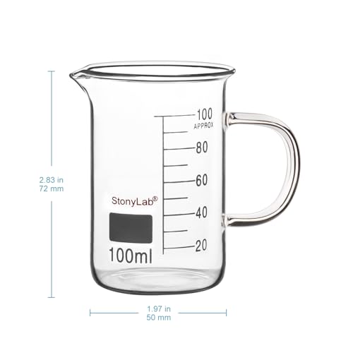 stonylab Glass Beaker with Handle, Borosilicate Glass Graduated Low Form Griffin Beaker with Handle and Pouring Spout, 100 ml - size: 100 ml