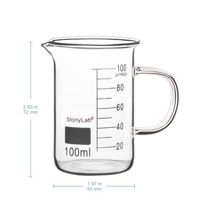 stonylab Glass Beaker with Handle, Borosilicate Glass Graduated Low Form Griffin Beaker with Handle and Pouring Spout, 100 ml - size: 100 ml