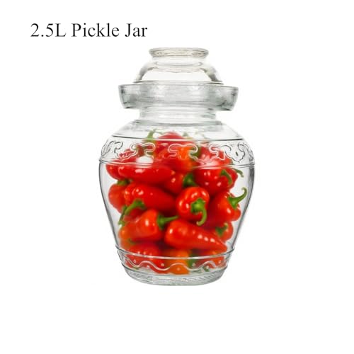 Fermentation Jar, 2.5 Liter Pickle Kimchi Jar with Water Seal Lid | Wide Mouth, Food Grade, Clear Glass, for Making Pickles Kimchi Sauerkraut and Fermenting Vegetables Fruits, Wine Brewing - size: 2.5L