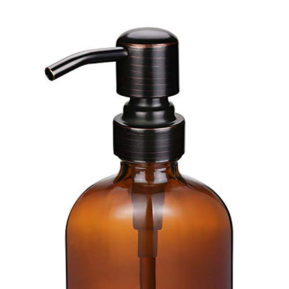 2 Pack 16 Ounce Boston Round Glass Bottles Soap Dispenser with Oil Rubbed Bronze Stainless Steel Pumps | Oil Rubbed Bronze Stainless Steel Pumps - color: Black and Clear