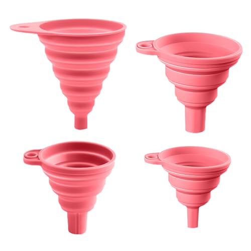 4 Pack Collapsible Silicone Funnels Kitchen Use Foldable Food Grade Liquid Transfer Tools Oil Water Spice Jar Bottle Filling, 12 g, 15 g, 20 g, 35 g - color: Pink, size: 4Pack