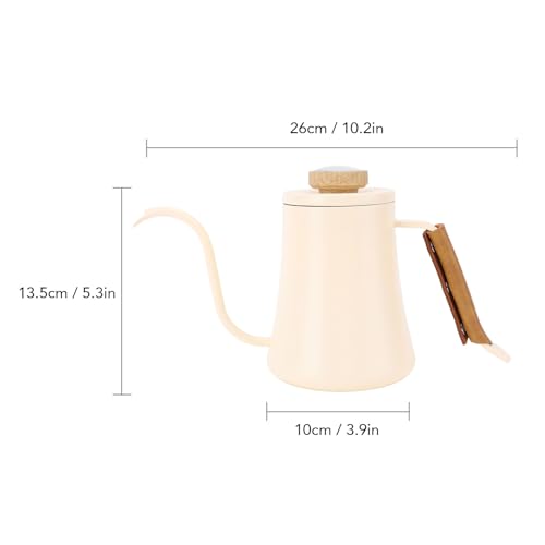 Tnfeeon 304 Stainless Steel Gooseneck Coffee Kettle 600ML Pour Over Kettle with Thermometer Lid Long Narrow Spout Compact Design for Home Office Camping