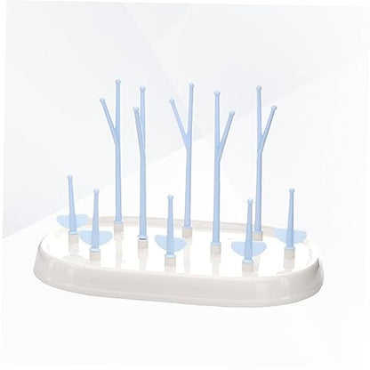 Toddmomy Multifunctional Bottle Drying Rack Tree Branch Organizer with Flexible Arms and Removable Tray Eco Friendly Plastic Bottle Holder for Countertop Space Saving Blue Design