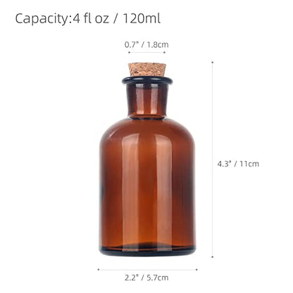 Magic Season Decorative Round Glass Bottles with Cork Stoppers (2 Pcs/Amber / 4 fl oz.)