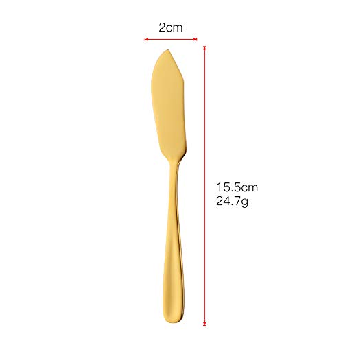 Stainless Steel Cheese Dessert Knives, Set of 6, Breakfast Butter Knife, Slicer Sandwich Spreader(Gold)