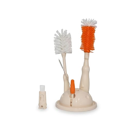 Silicone Cleaning Brush Kit with Soap-Dispensing Handle – 5-in-1 Bottle & Crevice Cleaning Brushes, Food-Grade Silicone, Rust-Free, Dishwasher Safe (Orange Pro) - color: Orange Pro