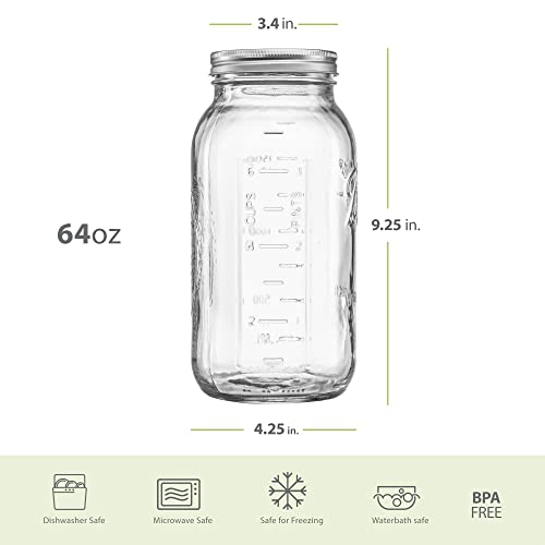 Wide Mouth 64 oz (half gallon) mason Jars with Lids and Bands (12-Pack) bundled With, KangarooBands Jar Opener, and Package Of Jar Labels | Canning, Fermenting, Pickling, DIY Decors Projects