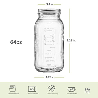 Wide Mouth 64 oz (half gallon) mason Jars with Lids and Bands (12-Pack) bundled With, KangarooBands Jar Opener, and Package Of Jar Labels | Canning, Fermenting, Pickling, DIY Decors Projects