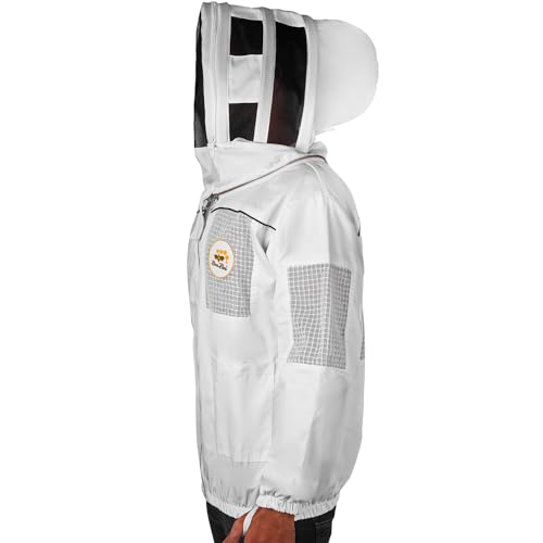 Generic Beekeeping Bee Cotton Semi Ventilated Jacket with Hood Style Veil (M) - size: M