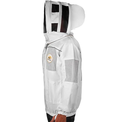 Generic Beekeeping Bee Cotton Semi Ventilated Jacket with Hood Style Veil (L) - size: L