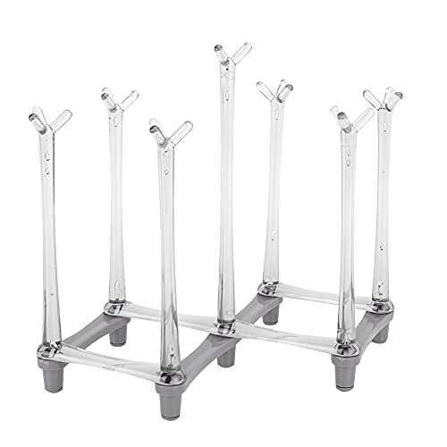 Retractable Bottle Drying Rack, Plastic Cup Drying Stand Holder, Countertop Bottle Drainer Stand, Non Slip Bottom Mug Tree Holder Tray, Drinking Glass Goblet Organizer for Home Kitchen (Light Gray)