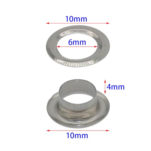 170 Sets 1/4 Inch Sewing Grommets Eyelets Stainless Steel with Washers for Shoes, Bead Cores, Clothes, Leather, Canvas, Banner (6mm Silver V2) - size: φ6x10mm