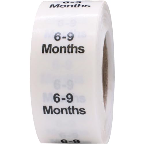 Clear Circle 6-9 Months Clothing Size Stickers - 3/4 Inch Round, 500 Clear Plastic Adhesive Labels Per Roll for Retail Apparel, Baby Clothing Organization, and Inventory - Made in the USA - color: 6-9 Months