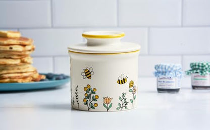 Kook Butter Keeper Dish, French Ceramic Crock with Lid, Embossed Container, For Soft Butter, (Meadow) - color: Meadow