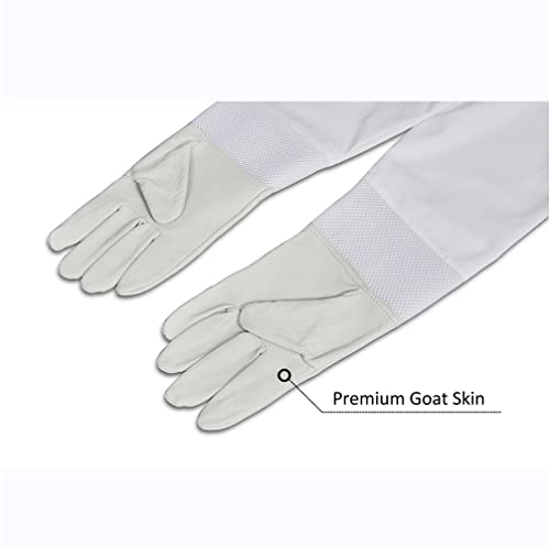 Beekeeping Supply Goatskin Leather Beekeeper Gloves with Vent Long Canvas Sleeve & Elastic Cuff XL