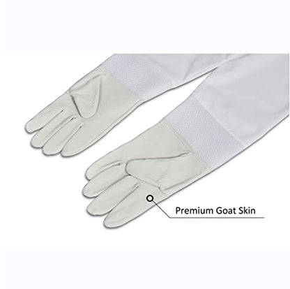 Beekeeping Supply Goatskin Leather Beekeeper Gloves with Vent Long Canvas Sleeve & Elastic Cuff XL