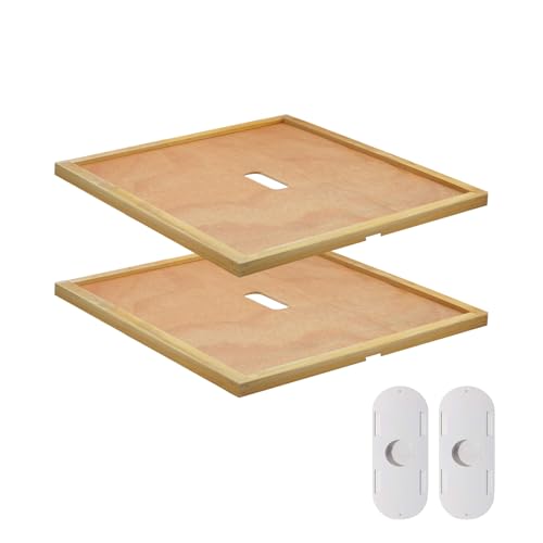 MINEHAJIME 2pcs Beehive Inner Cover for 10 Frame Hive Box,Beeswax-Coated Bee Hive Cover,Beekeeping Supplies,Bee Hive Screen Inner Cover,Cover with Feeding Hole for Beekeeping Tool (10 Frame-2pcs) - size: 10Frame-2pcs