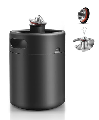 MRbrew Pressurized Mini Keg 64oz, 304 Stainlsee Steel Mini Kegerator with Exhaust Valve Designed Cap Portable Beer Growler for Homebrew And Craft Beer (Black) - color: Black