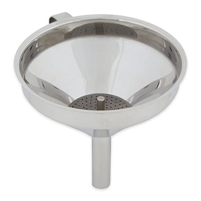 RSVP International Endurance Kitchen & Canning Large 18/8 Stainless Steel Funnel with Removable Straining Filter, Designed for Narrow or Wide Mouth Jars & Bottles, Dishwasher Safe, 5" Diameter
