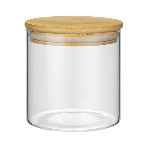 1PC Small Glass Storage Jars with Airtight Lids, 18 fl oz (550ml) Cute Clear Glass Storage container with bamboo Lid, Glass Pantry Canister for Beans, Rice, Sugar, Cookie Coffee and etc - color: N-Clear-1PC-18FL OZ/550ML