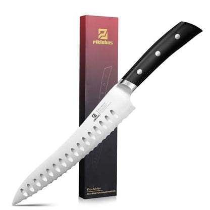 Piklohas Resharpenable Bread Knife for Homemade Bread, 8 Inch Serrated Sourdough Knife with Offset Handle, Innovative Wavy Edge for Clean Slices Crusty Bread, Bagels, Pineapple & Tomatoes, Gift Box - size: 8"