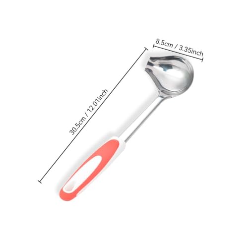 Stainless Steel Ladle Spoon Portable Non Slip Handle Smooth Side Pour Spout Mouth Porridge Spoon for Kitchen Restaurant Hotel