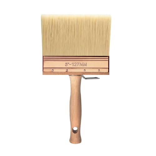 Deck Stain Brush 5", Attachable Paint Brush with Wooden Handle | Ergonomic wooden handle, Soft shed-resistant bristles, Detachable design, Washable & reusable, For furniture refinishing - color: 5 Inch