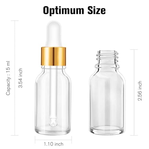 PrettyCare Glass Eye Dropper Bottles 99 Pack, 0.5oz (15ml) Empty Thick Bottles Bulk with Leakproof Golden Caps - color: 0.5oz Clear, style: 99 Pack